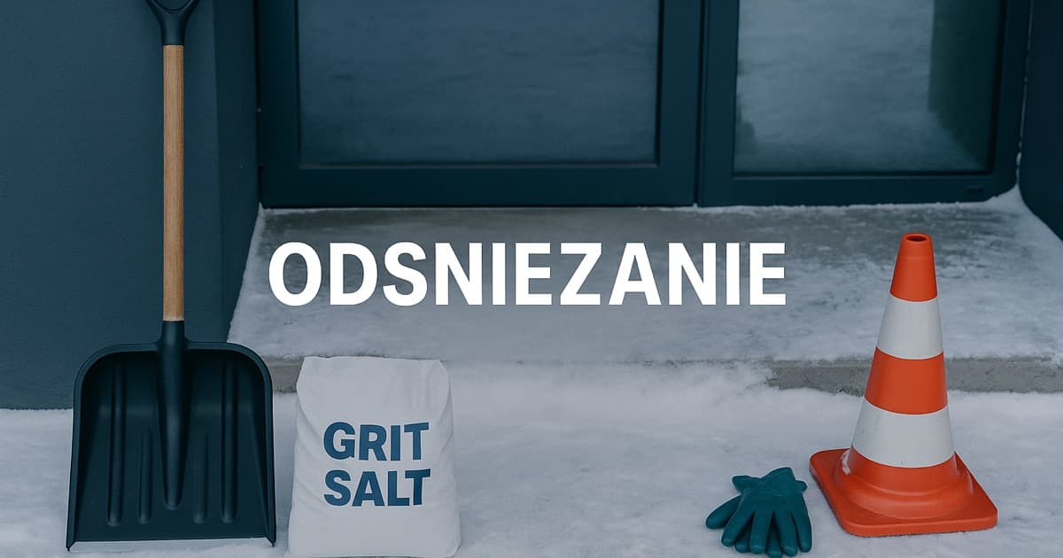 Odśnieżanie chodnika przy wejściu do budynku