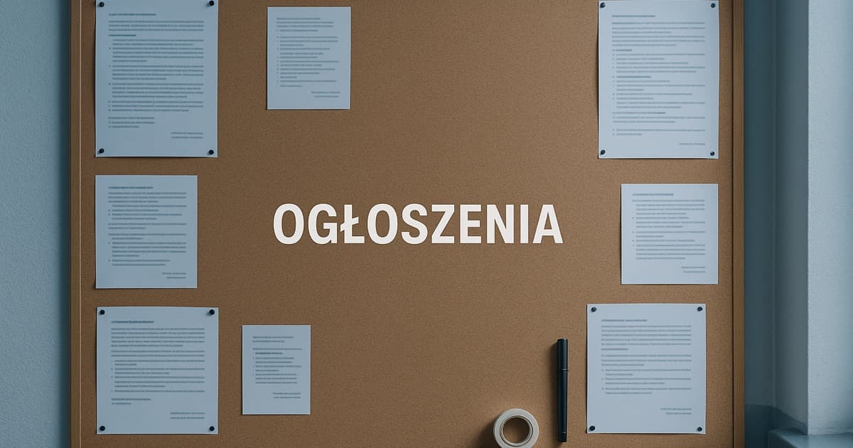 Tablica ogłoszeń na klatce schodowej z komunikatami dla mieszkańców