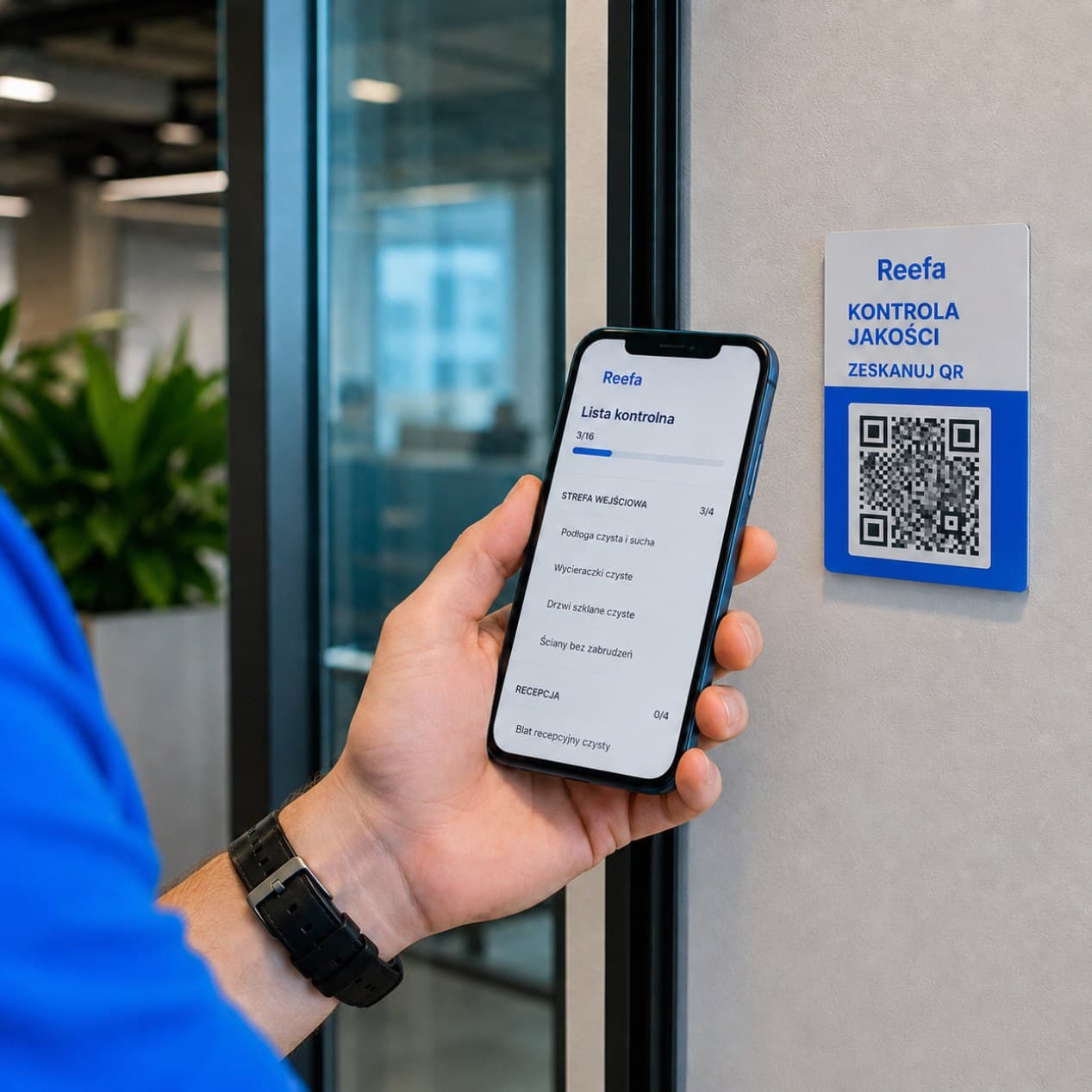 System QR-kontroli jakości Reefa — lista kontrolna w telefonie