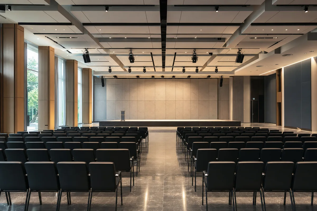 Pusta sala konferencyjna z rzędami krzeseł — sprzątanie eventów i konferencji Reefa Kraków Katowice